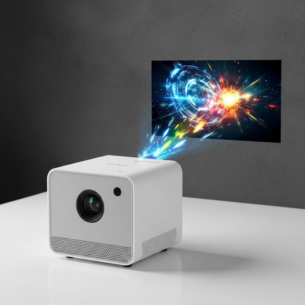 HY300 mini portable LED projector with 120 inch display