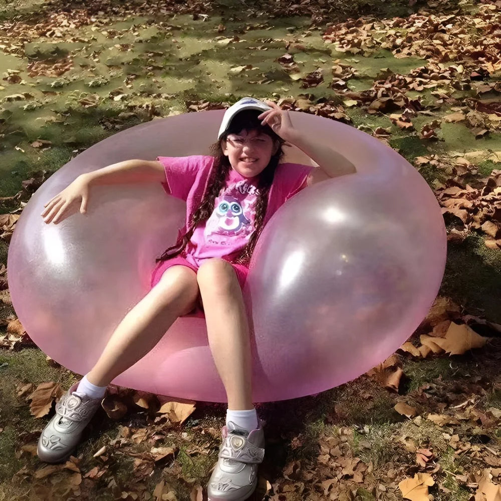 Deflated inflatable bubble ball compact storage