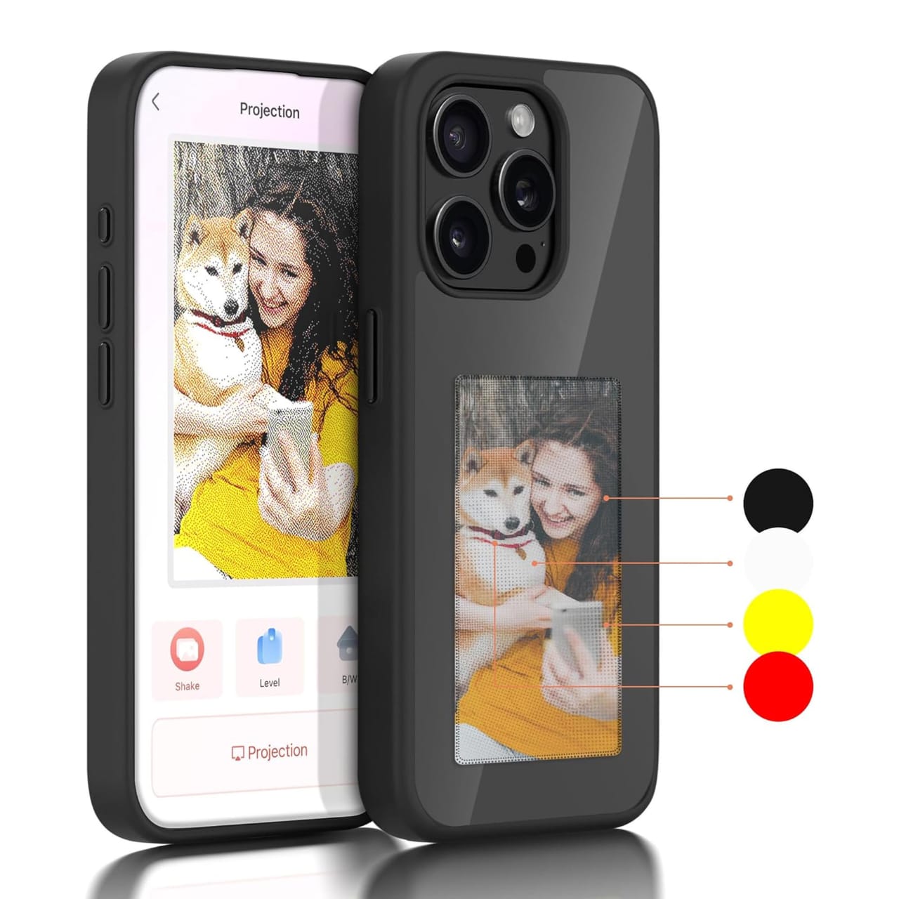 Customizable e-ink phone case showing digital display