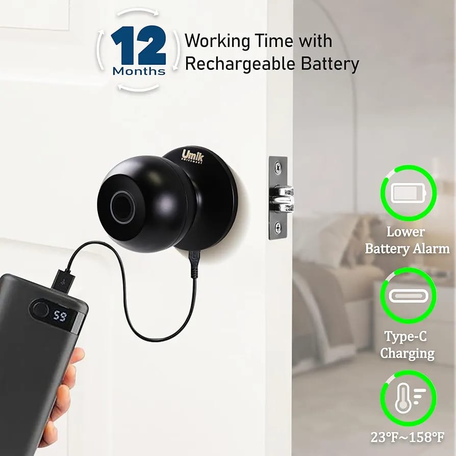 3-in-1 smart door knob fingerprint scanner front view