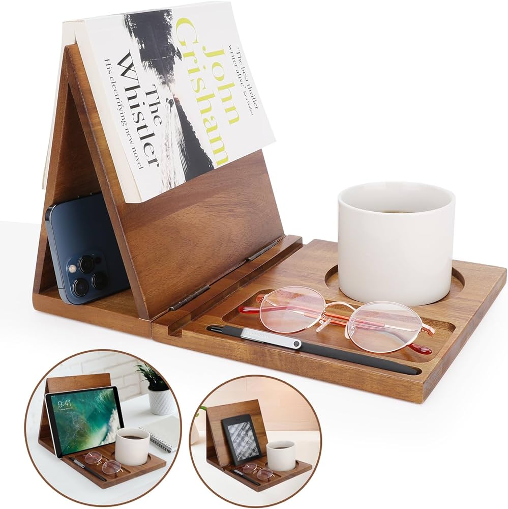 Wooden Book Stand With Cup Holder