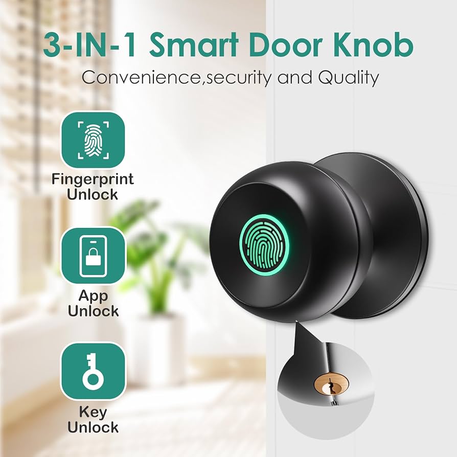 3-in-1 smart door knob fingerprint scanner front view