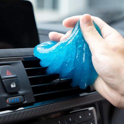 Reusable cleaning gel pressed into car interior vent
